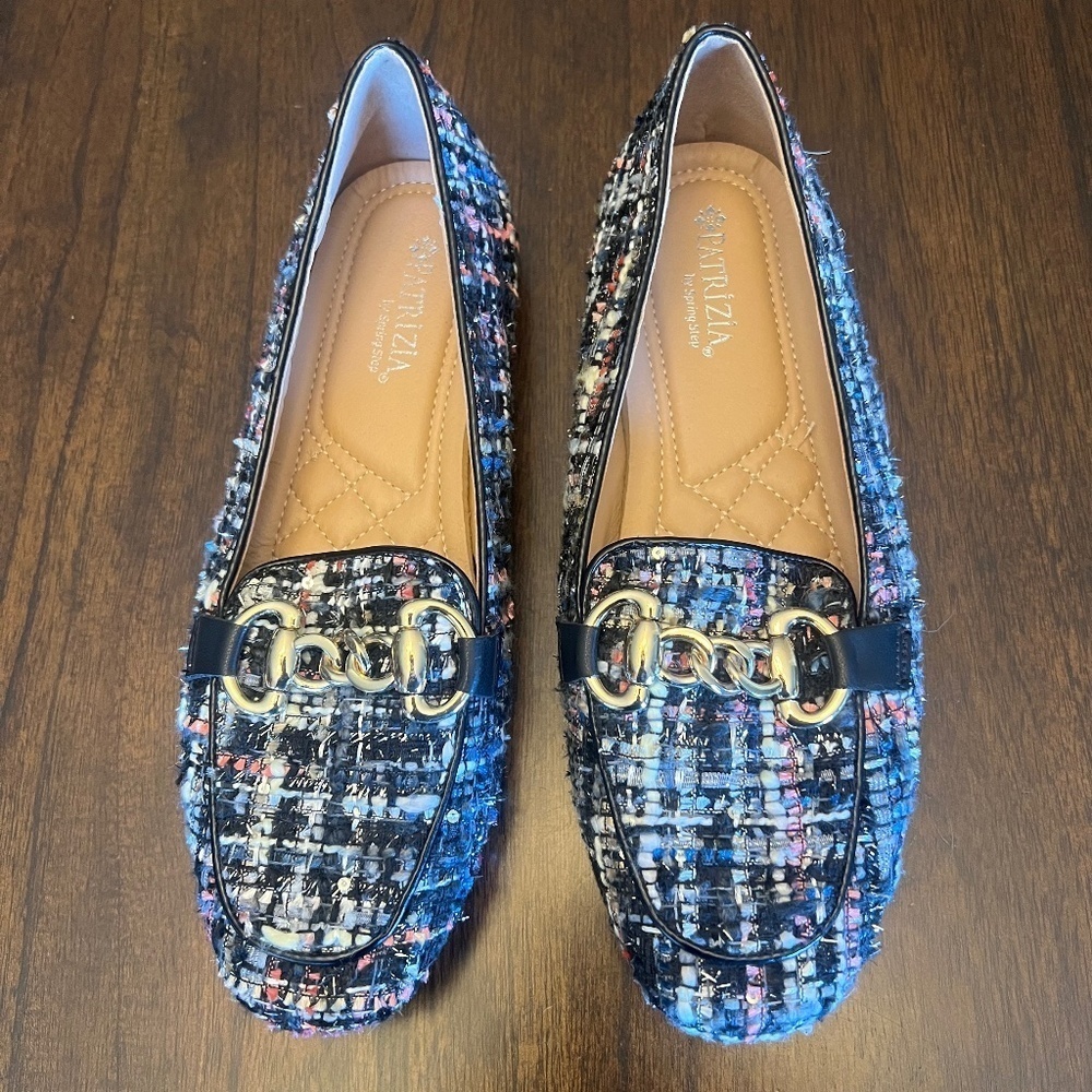 Patrizia by Spring Step, Women's Colorful Tweed, with gold chai accent, Size 7.5